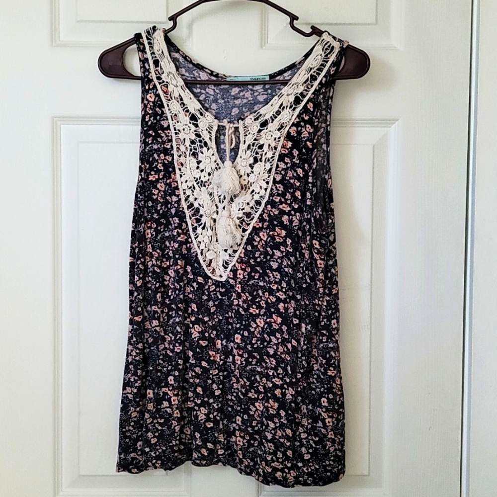 Maurices large floral tank with macrame detail